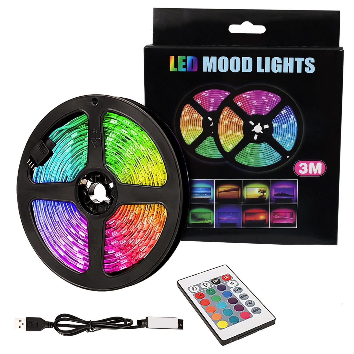 3M RGB LED Strip Lights, LED Mood Lights (1 Set)