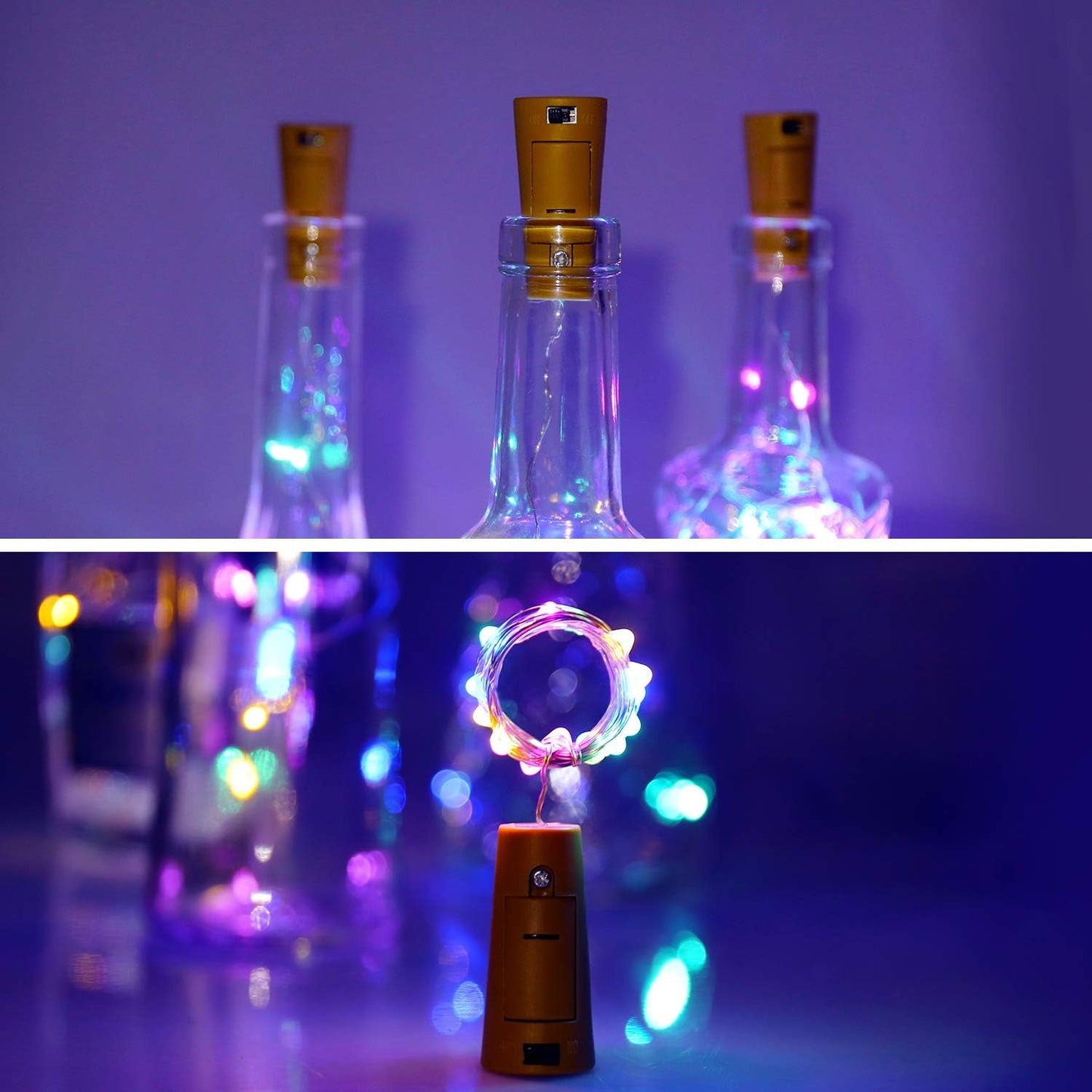 Wine Bottle Cork String Light | Multi LED / 2M Cable Length Copper Wire Battery Operated (Multicolor Light / 5 Pc)