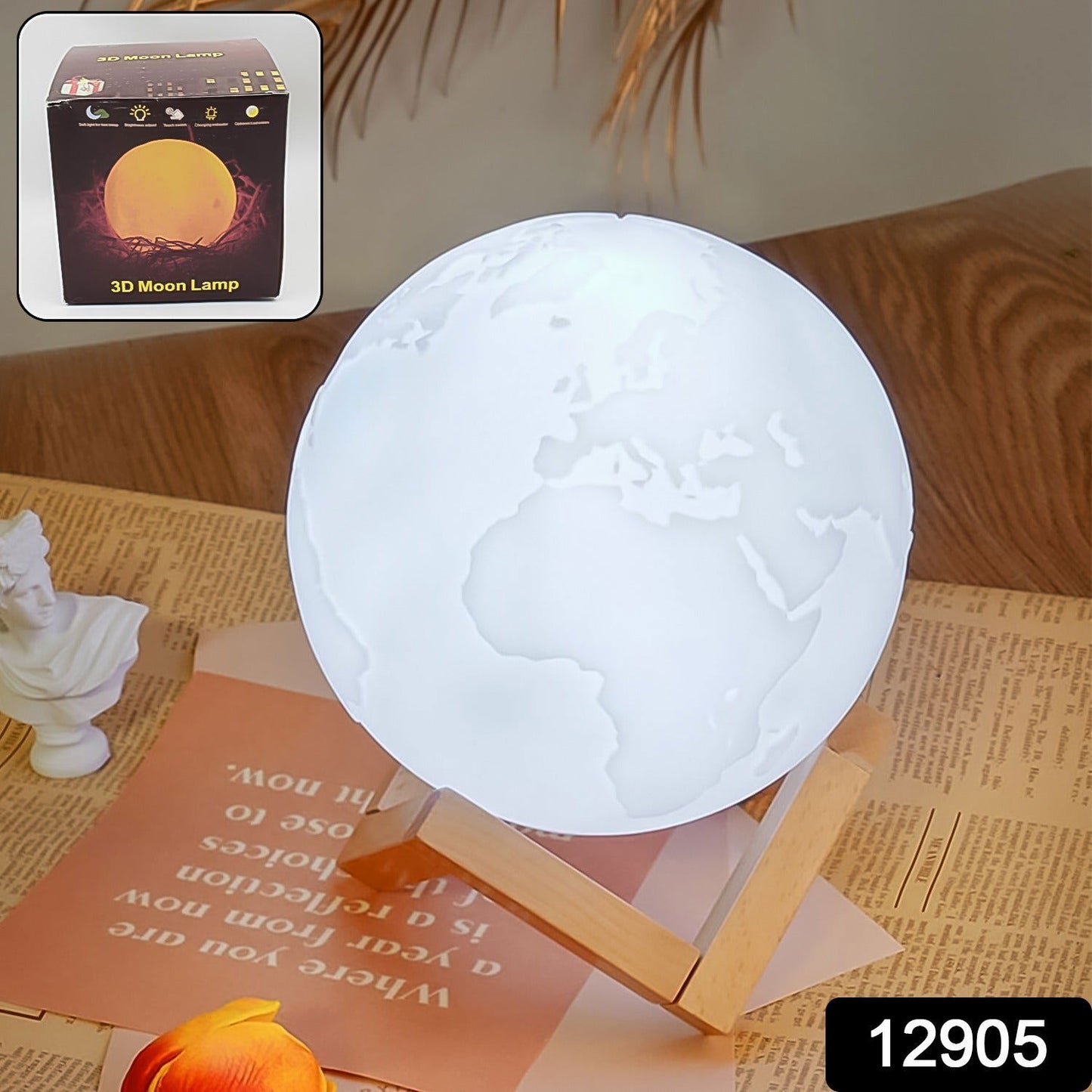 3D Moon Night Lamp with Stand (Color Box /  White & Yellow Light / 1 Pc) - Needs You