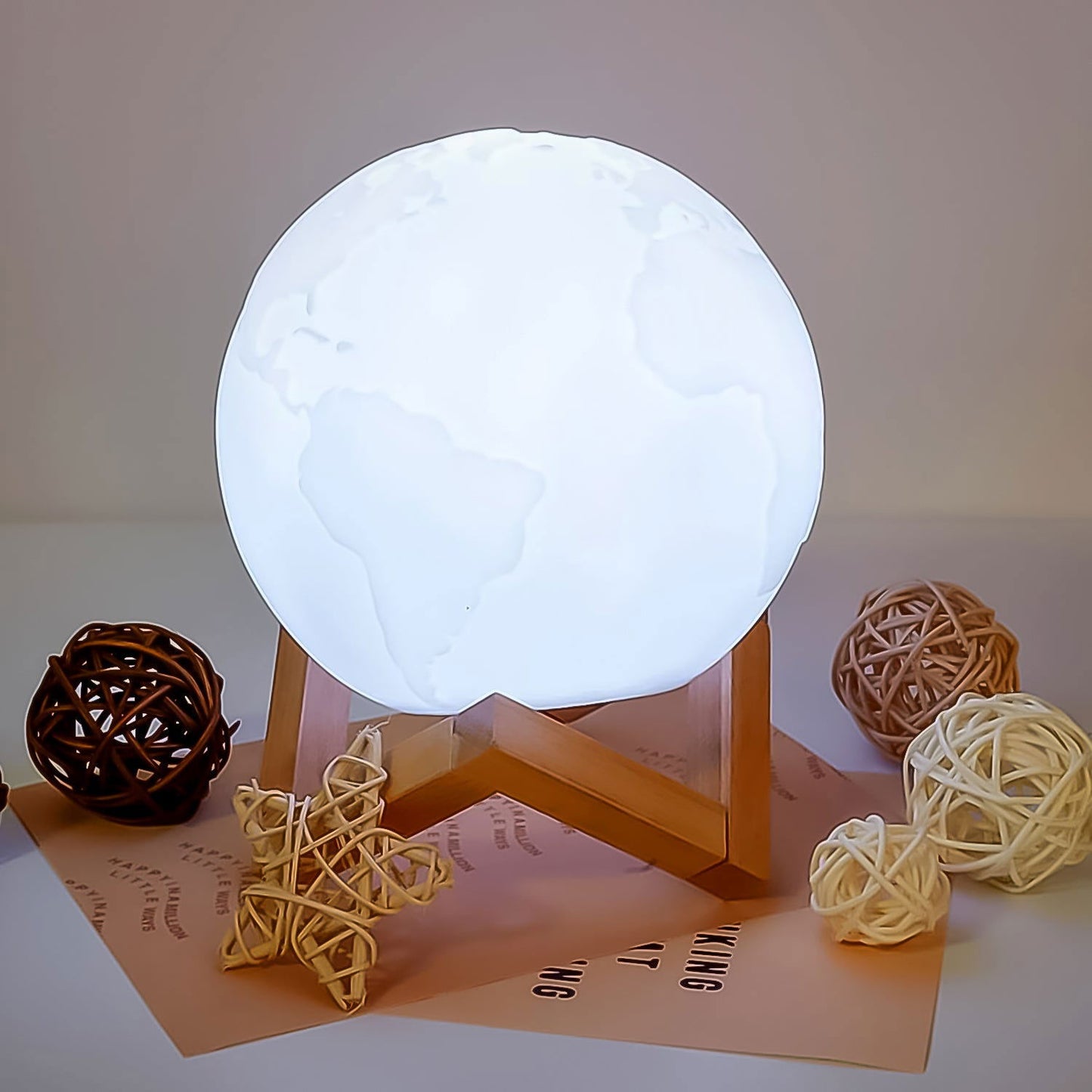 3D Moon Night Lamp with Stand (Color Box /  White & Yellow Light / 1 Pc) - Needs You