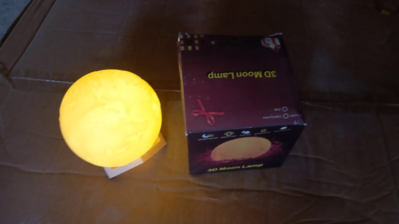 3D Moon Night Lamp with Stand (Color Box /  White & Yellow Light / 1 Pc) - Needs You