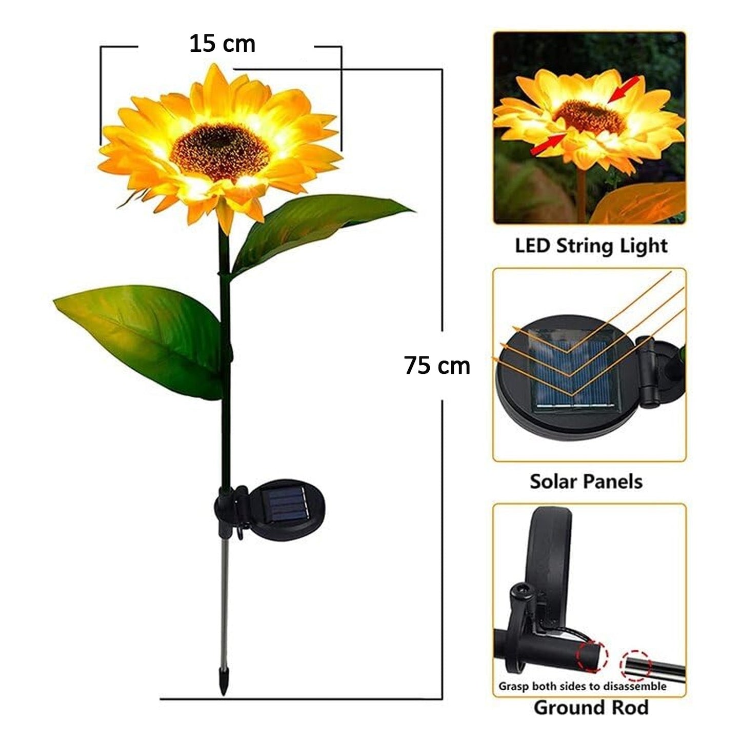 2 Pc Outdoor Solar Sunflower Lights Intelligent Light Control Waterproof Garden Landscape Stake Light - Needs You