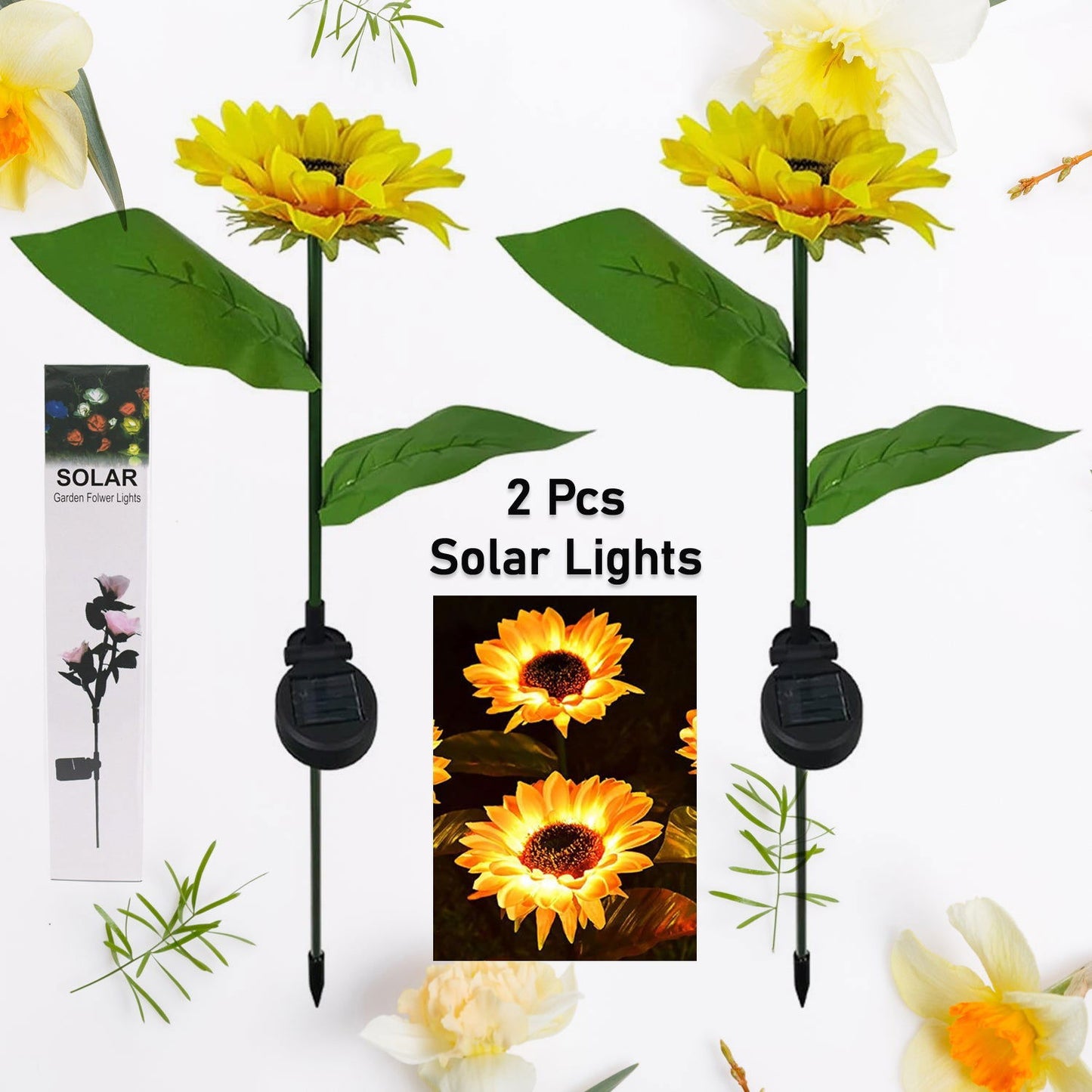 2 Pc Outdoor Solar Sunflower Lights Intelligent Light Control Waterproof Garden Landscape Stake Light - Needs You