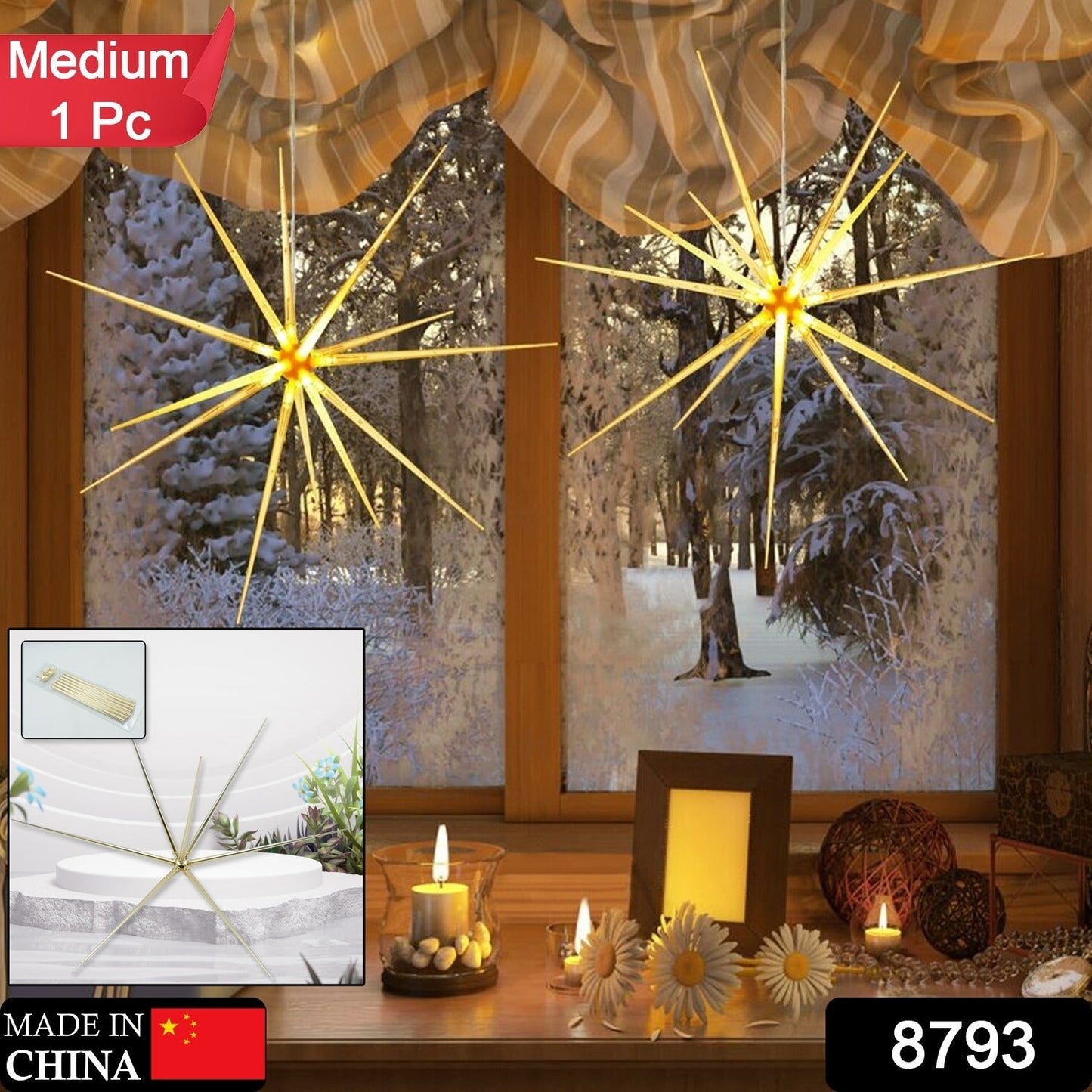 3D Gold Star Hanging Decoration Star, Acrylic Look  Hanging Luminous Star for Windows, Home, Garden Festive Embellishments for Holiday Parties Weddings Birthday Home Decoration (Medium) - Needs You