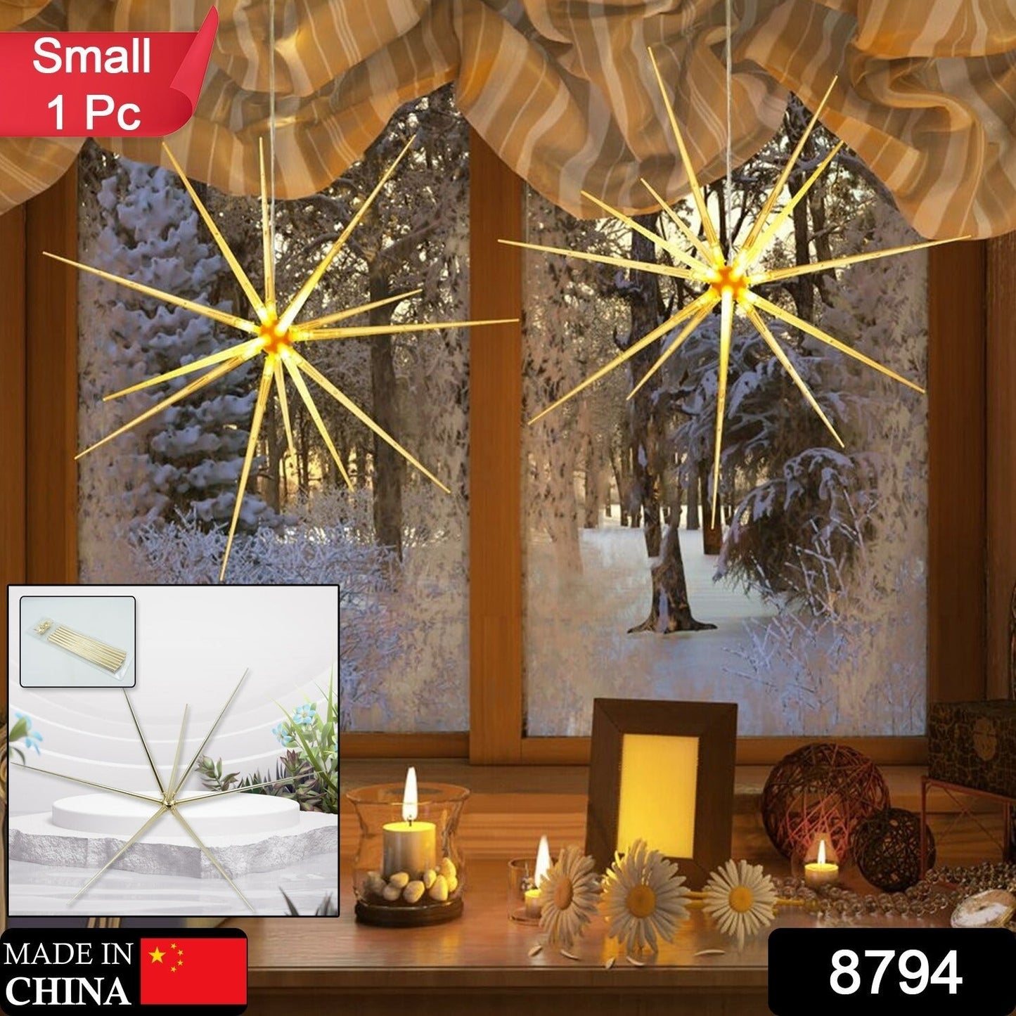 3D Gold Star Hanging Decoration Star, Acrylic Look  Hanging Luminous Star for Windows, Home, Garden Festive Embellishments for Holiday Parties Weddings Birthday Home Decoration (Small) - Needs You