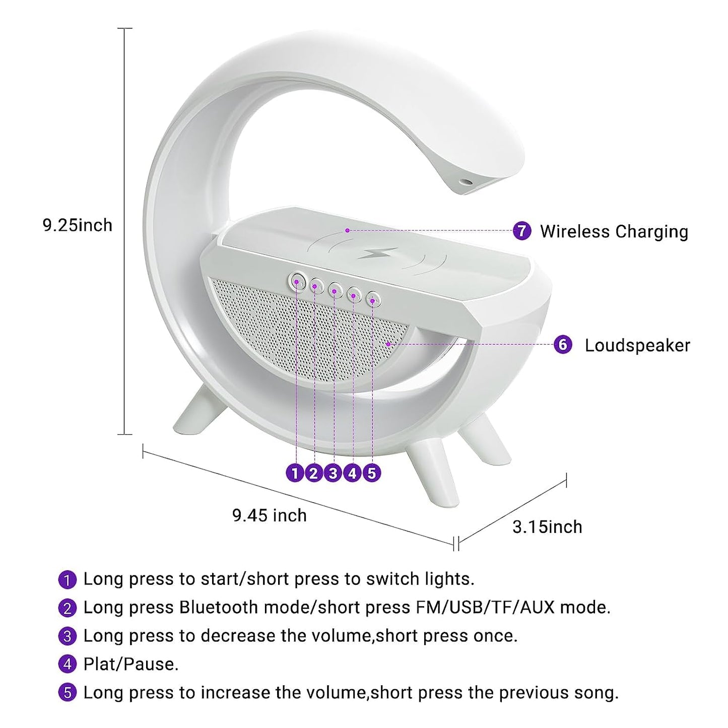 G 3-in-1 Multi-Function LED Night Lamp with Bluetooth Speaker with Wireless Charging