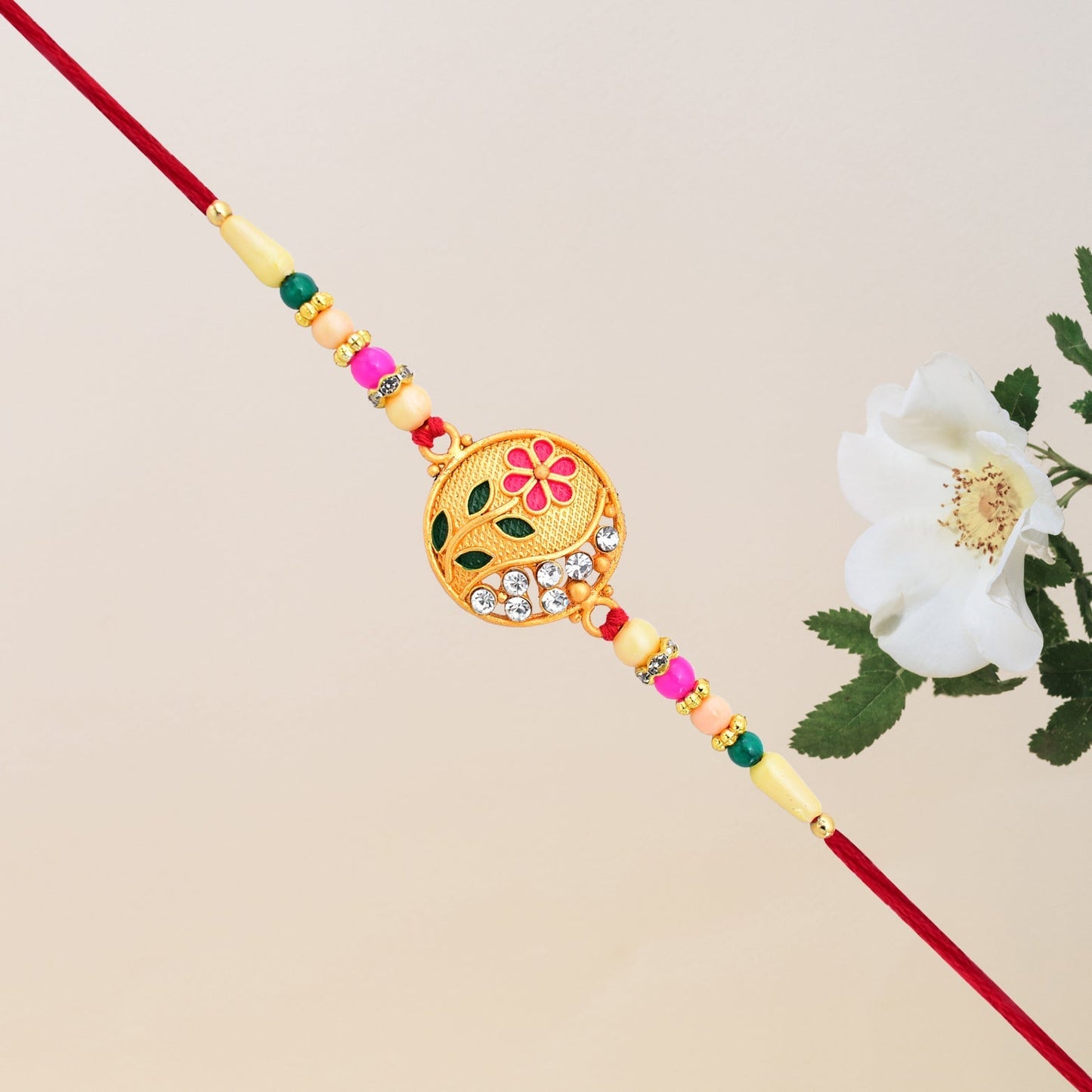 Colorful Beads, Diamond, Flower Design Rakhi - Needs You