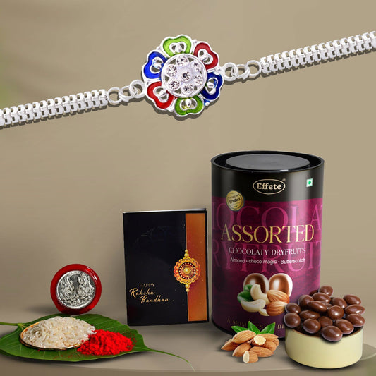 Colorful Heart Shape Circle Bracelet With Effete Assorted Chocolate 96Gm ,Silver Color Pooja Coin, Roli Chawal & Greeting Card - Needs You