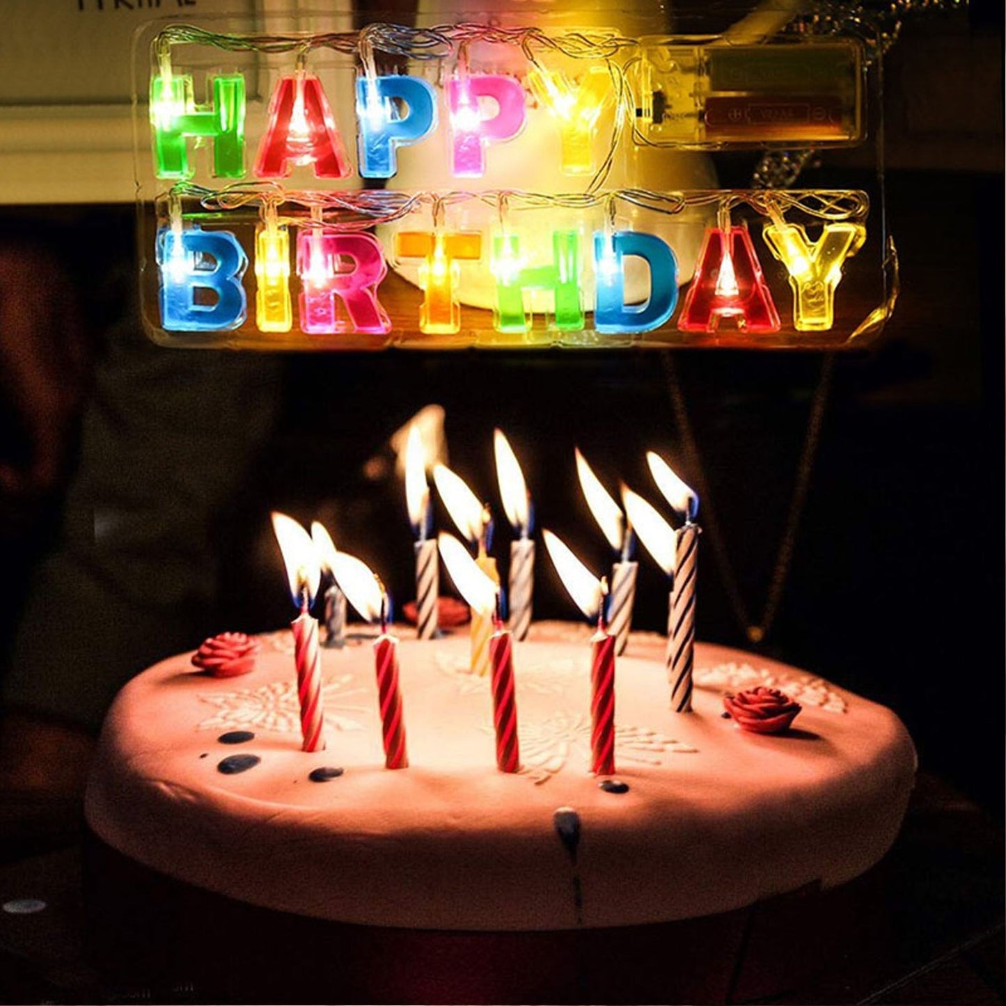 Decoratives Plastic Happy Birthday 13 LED Letter Battery Operated String Lights, Outdoor String Lights (Multicolour) - Needs You