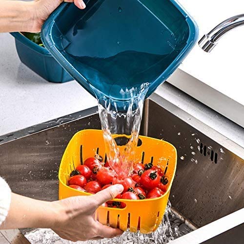 Double Layer Food Drainer Washing Basket with Collapsible Strainers Colander - Needs You