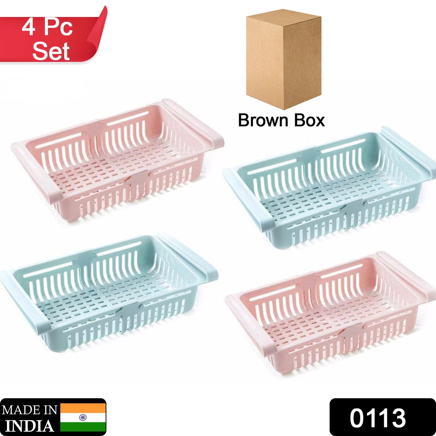 Fridge Organizer Drawer - Adjustable Fridge Storage Basket ( 4pc Set ) - Needs You