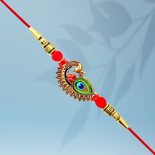 Golden Peacock And Feather Rakhi - Needs You