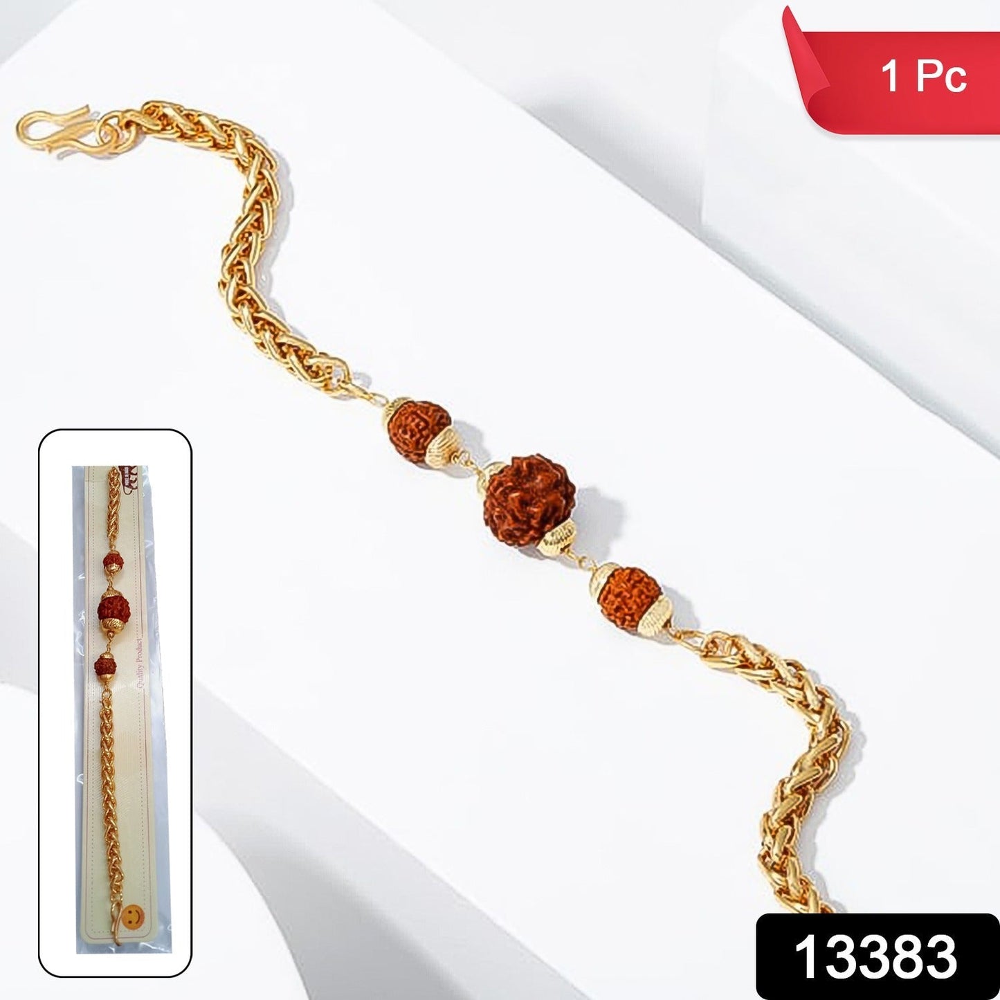 Golden Rudraksha Rakhi Bracelet (1 Pc) - Needs You