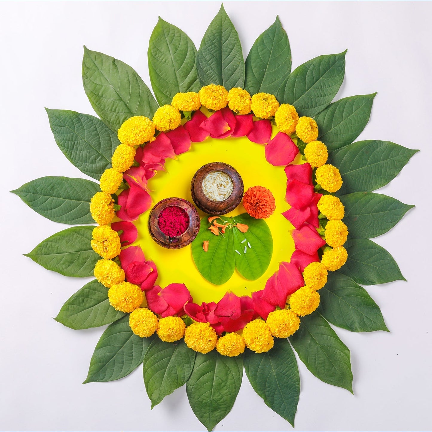 Green And Red Flower Rakhi With Ganesha Pooja Thali Set ,Silver Color Pooja Coin, Roli Chawal & Greeting Card - Needs You