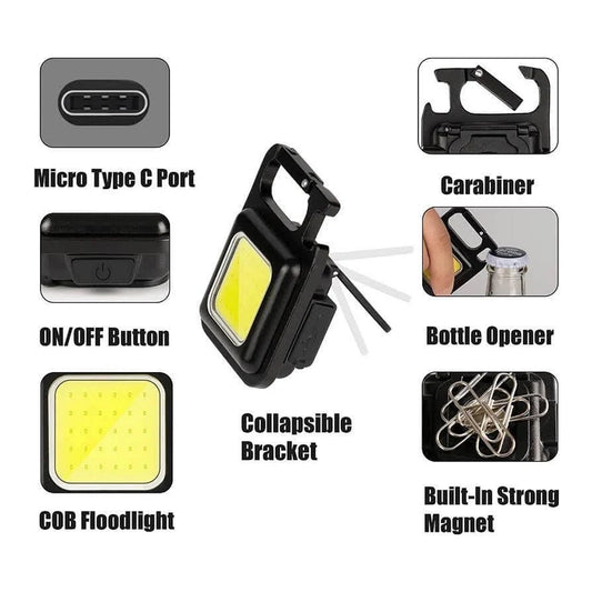 Rechargeable Keychain Mini Flashlight with 4 Light Modes,Ultralight Portable Pocket Light with Folding Bracket Bottle Opener and Magnet Base for Camping Walking (Pack of 2) - Needs You