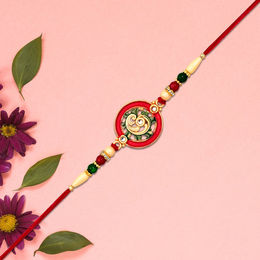 Red Round Green Mina Work Rakhi | Rakhi For Rakshabandhan - Needs You