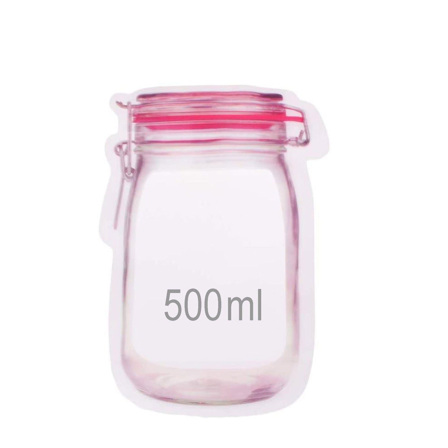 Reusable Airtight Seal Plastic Food Storage Mason Jar Zipper (500ml) Pack of 5 - Needs You