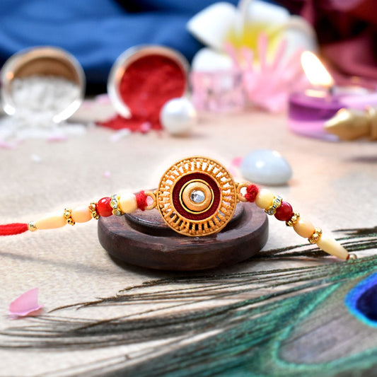 Round Red Mina Diamond Rakhi | Rakhi For Rakshabandhan - Needs You