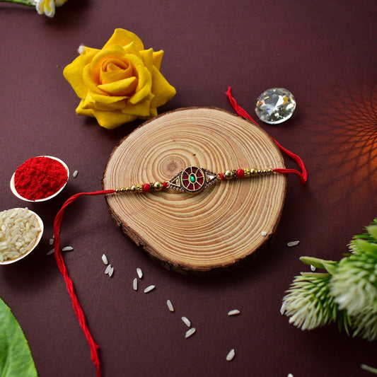 Round Red Mina Green Diamond Rakhi | Rakhi For Rakshabandhan - Needs You