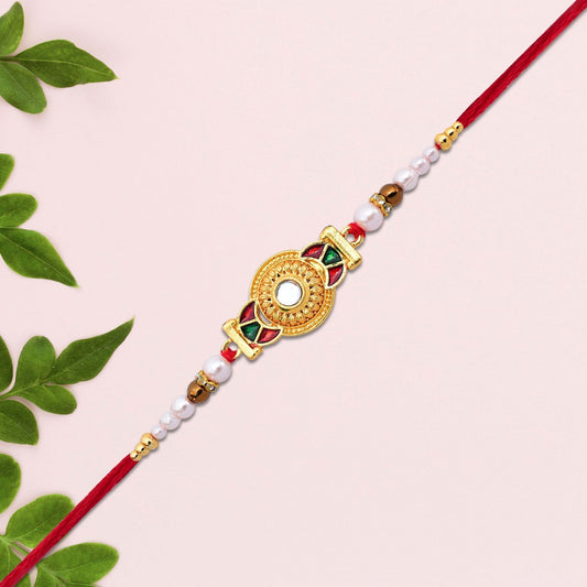 Round Traditional Red Green Mina Rakhi | Rakhi For Rakshabandhan - Needs You