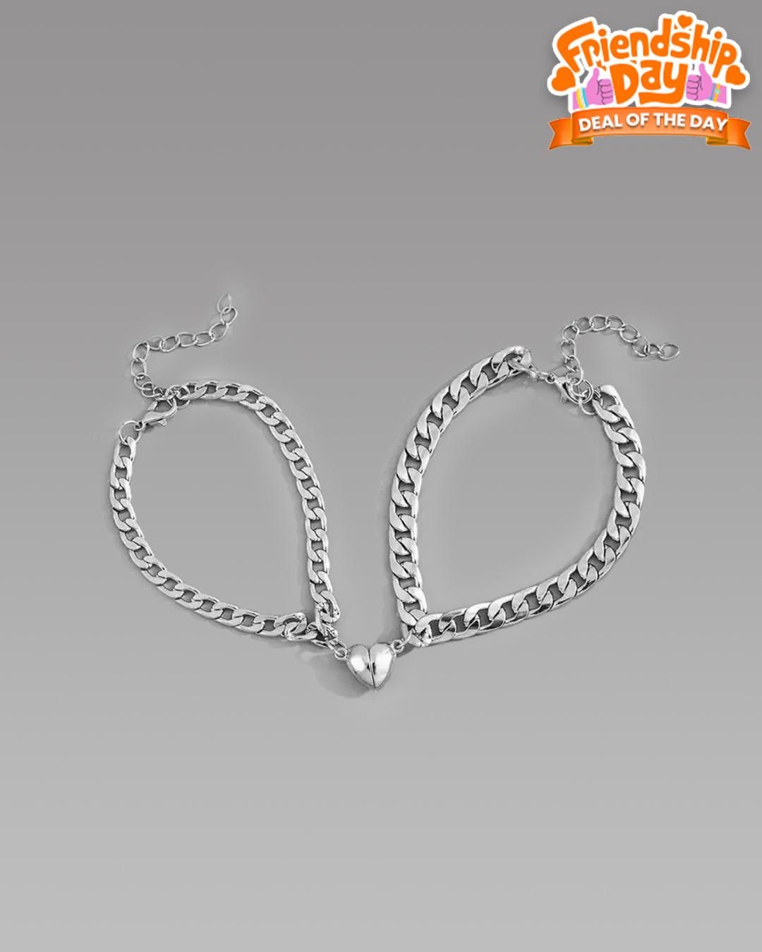 Silver Heart Magnetic Couple Chain Bracelet - Needs You