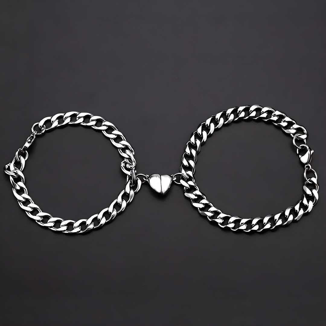 Silver Heart Magnetic Couple Chain Bracelet - Needs You