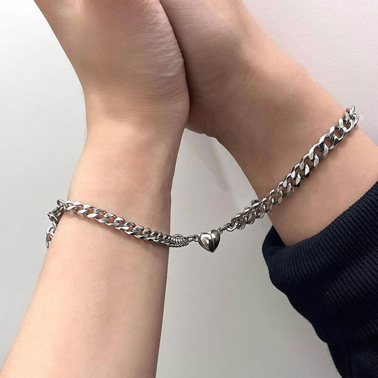 Silver Heart Magnetic Couple Chain Bracelet - Needs You