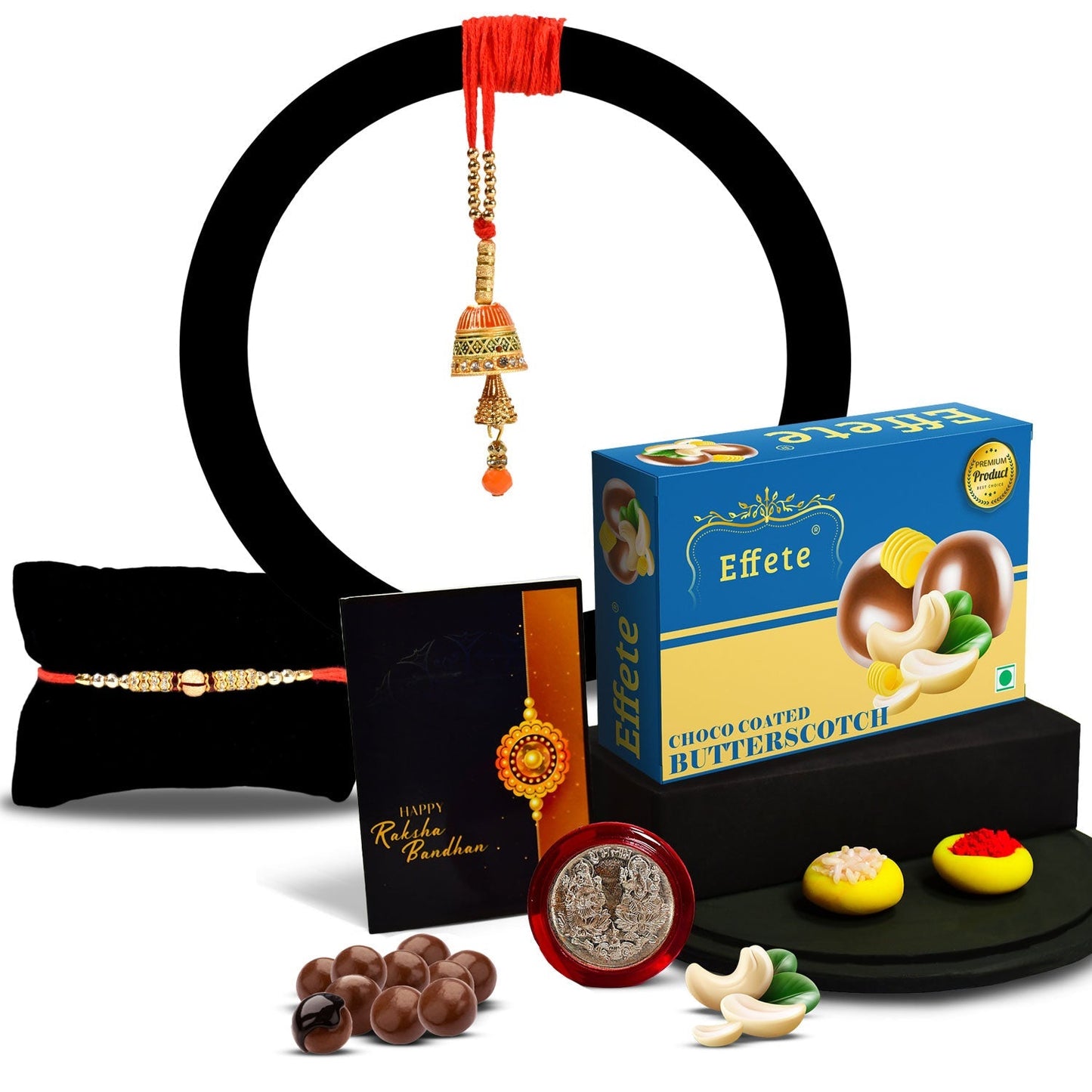 Traditional Rakhi With 3 Diamond With Effete Butterscotch Chocolate 32Gm ,Silver Color Pooja Coin, Roli Chawal & Greeting Card - Needs You