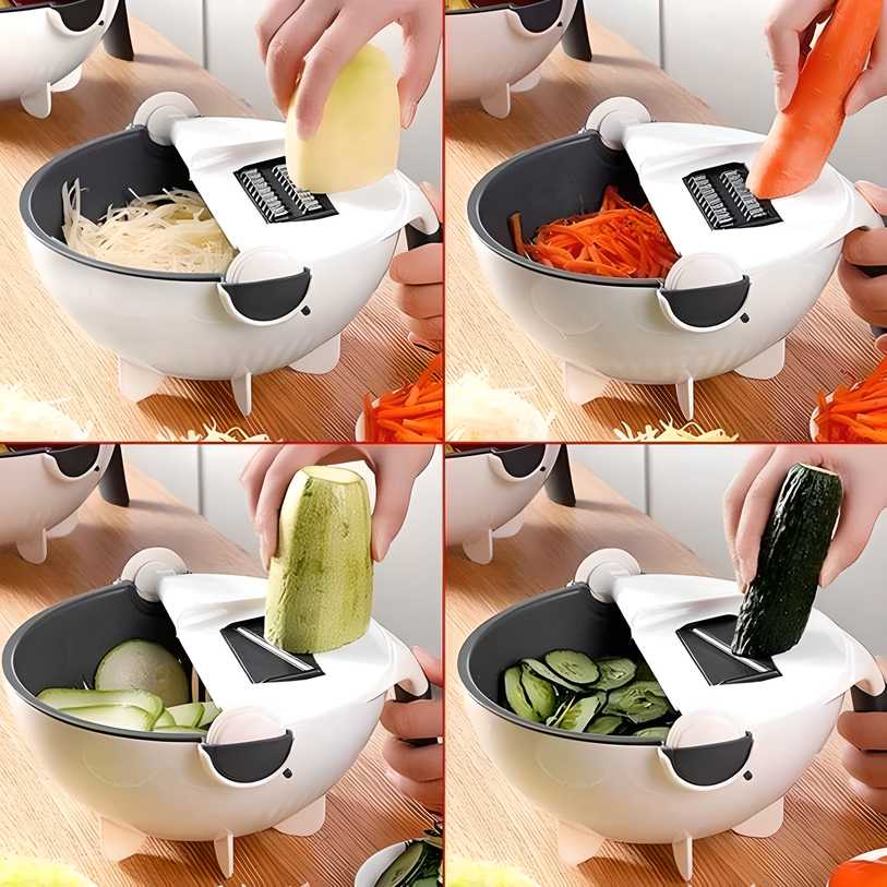 Vegetable Cutter- 7 in 1 Multifunction Magic Rotate Vegetable Cutter with Drain Basket Large Capacity - Needs You